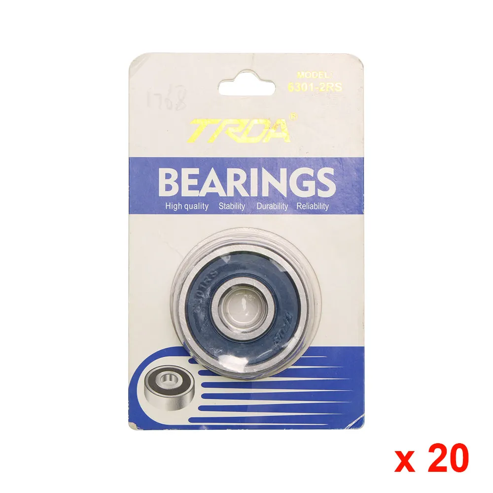 Lot de 20 roulements à billes scellés 6301-2RS, 12x37x12mm, adaptés aux scooters, motos, moteurs et 