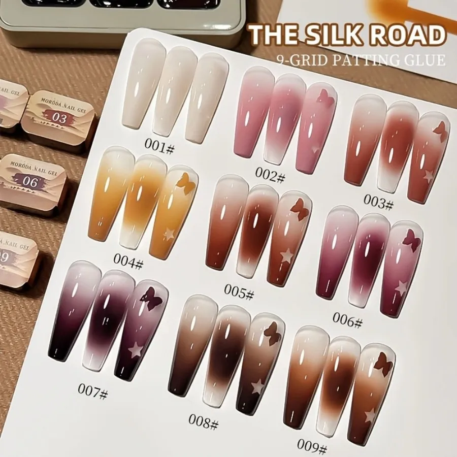 لوحة MORDDA 9 ألوان جديدة من الحرير لغسل الطرق - غراء الوسادة، تشبع عالي، غراء طلاء أظافر شبه صلب متعدد الاستخدامات،