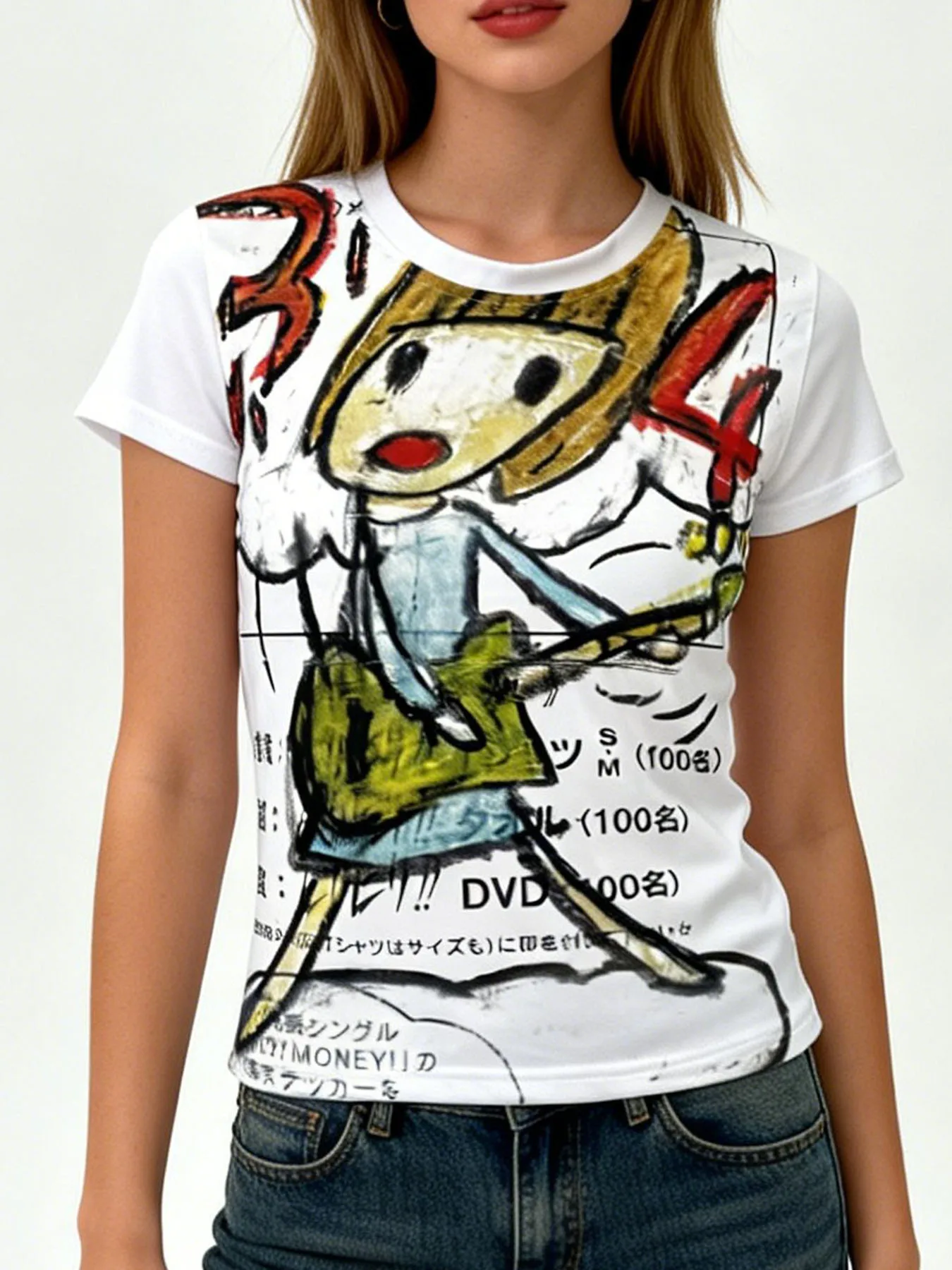 Y2K Summer New  Cute Cartoon Pictures Printed Short Sleeved Round Neck T-shirt Little Girls Fashion Casual Coat Women's Clothes