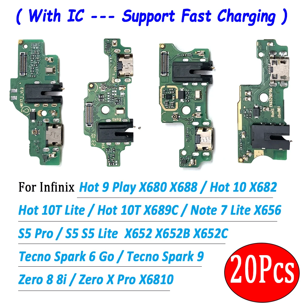 

20Pcs，USB Port Charger Dock Connector Charging Flex Board For Infinix Hot 9 Play X680 X688 10 X682 10T X689C Note 7 Lite X656 S5