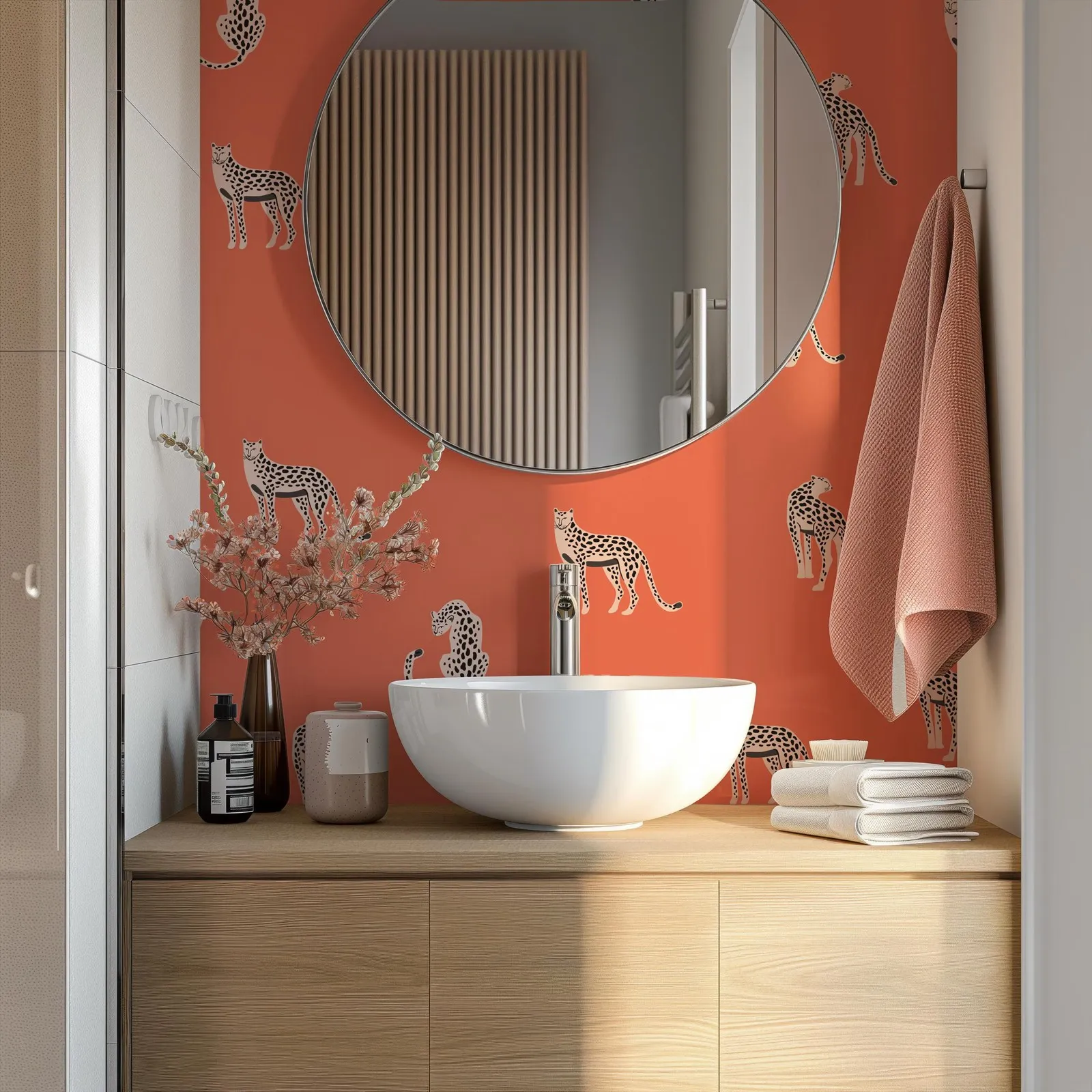 Orange Leopard Peel and Stick Wallpaper, Animal Theme Self Adhesive Or Tradition Temporary Wall Mural. Leopard Jungle Wall Decor