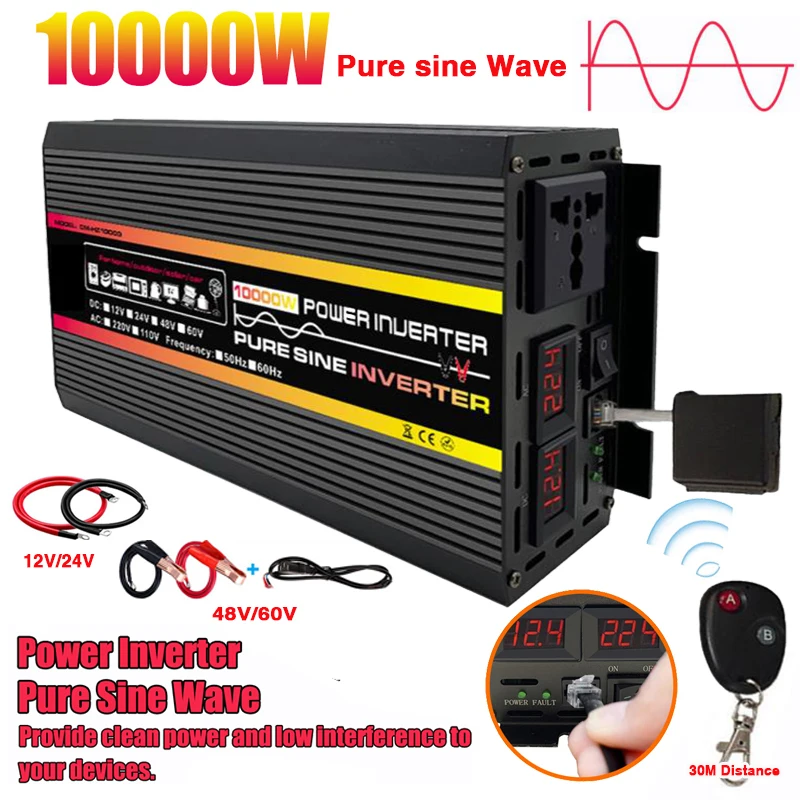 12000W 10000W Pure Sine Wave Inverter DC12V 24V 48V To 220V Power Inverter Car Inverter for Solar System RV With Remote Control