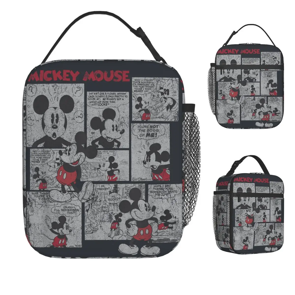 

Mickey Mouse Comic Squares Lunch Bag School Lunch Box For Women Casual Custom Thermal Tote Handbags Oxford Cooler Bag