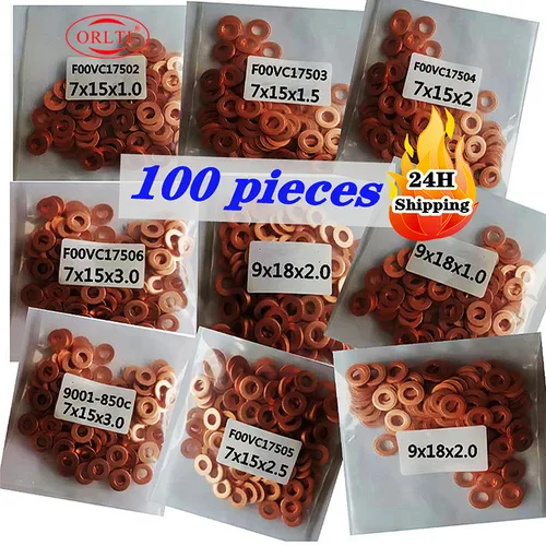 100 Uds F00VC17506 inyector de combustible de aceite diésel arandelas de cobre F00VC17504 boquilla automática F00VC17503 F00VC17505 para BOSCH Delphi Denso