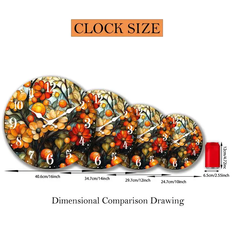 1 قطعة 2D-مسطحة مجردة نمط الأزهار الكوارتز جولة التناظرية خشبية ساعة حائط صامتة عظيمة لديكور المنزل هدايا عيد الميلاد الخ #3