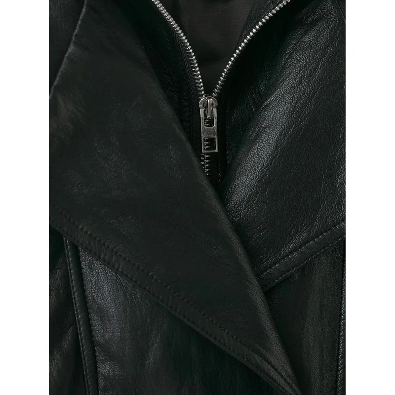 شتاء جديد أزياء المرأة الرجعية نمط المال القديم الوقوف طوق كم طويل بولي Leather سترة جلدية معطف متوسط الطول