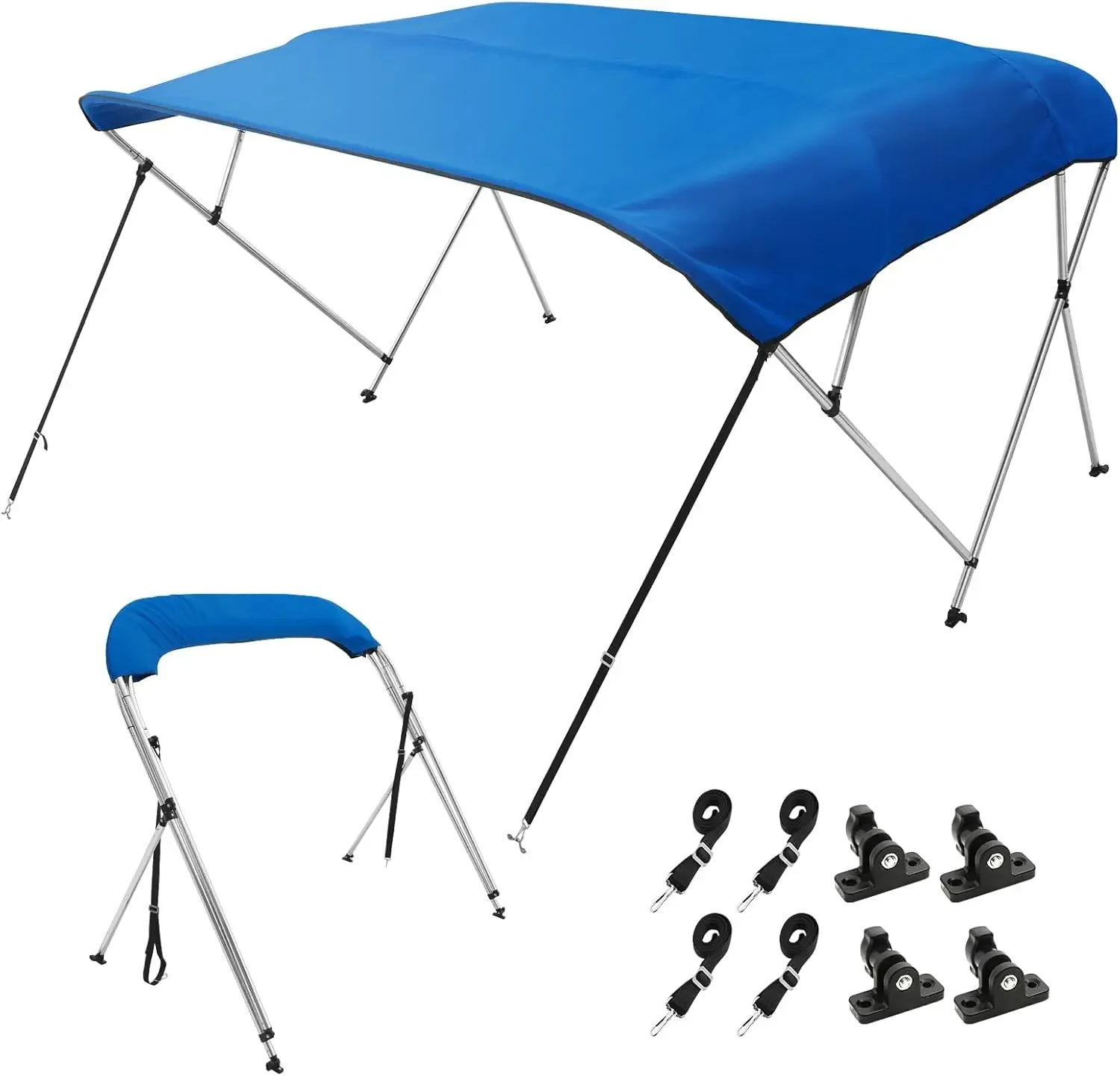 

4 Bow Bimini Top Boat Cover, 900D Polyester Canopy with 1" Aluminum Alloy Frame, Waterproof and Sun Shade, 8'L x 54"H x 91"-96"W