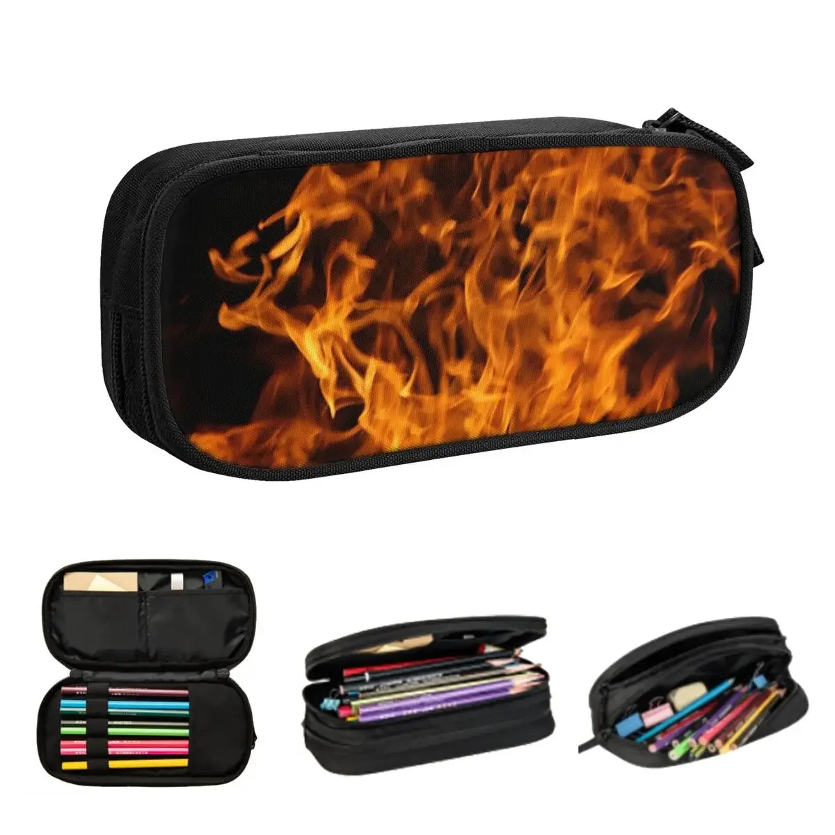 Fire Flame Pencil Cases Large Capacity Pen Bags Pen Box Pencil Pouch For Boys Girls Students Stationery School Office