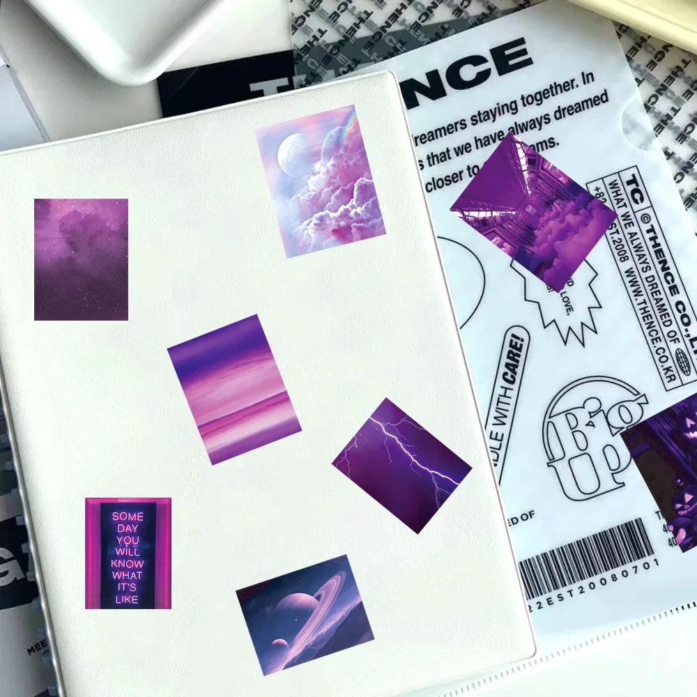 50PCS Purple Literature and Art Landscape Waterproof Graffiti Stickers for Helmet Bicycle Hand Account Pencil Case Decals view 6