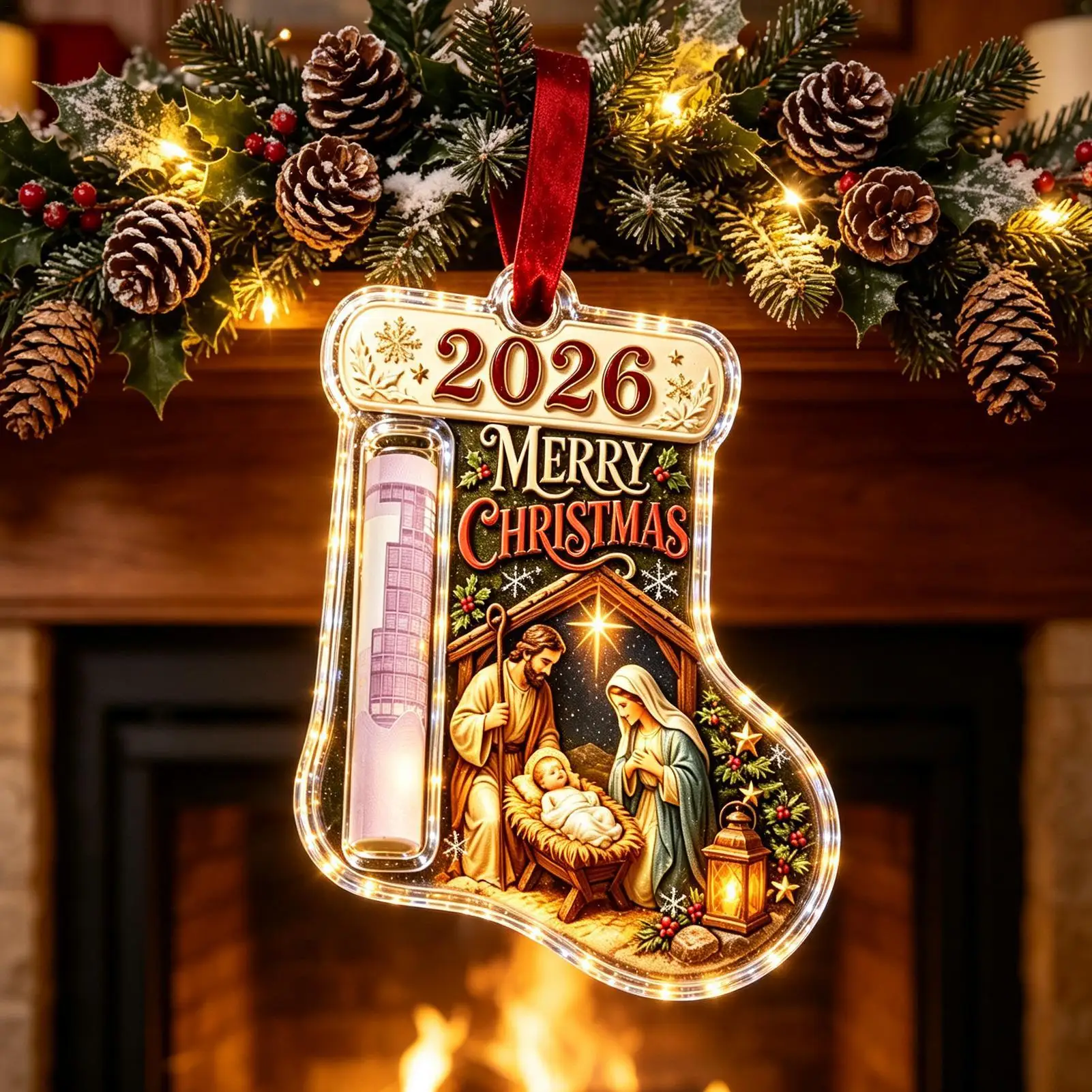 Christmas Money Holders For Cash Acrylic Stockings Shape Pendant Decorations Christmas Money Cards For Kids Boys Girls Sons