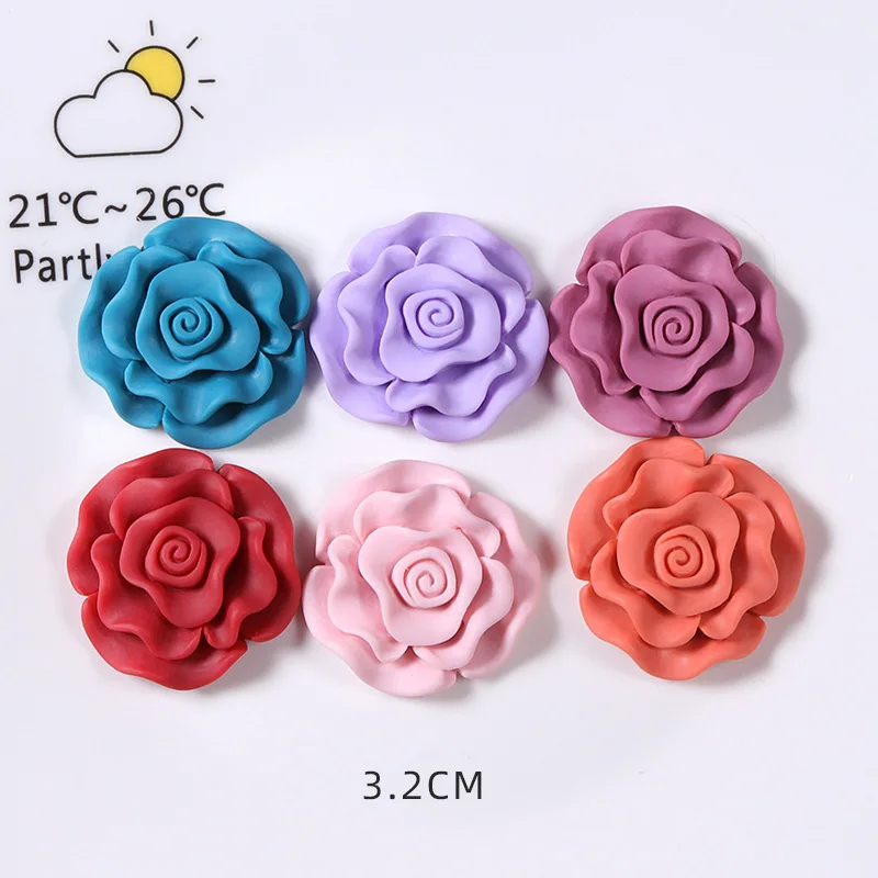 100pcs 32mm Large Rose Resin Charm Matte Camellia Cabochon Flatback Diy Scrapbook Embellishment Jewelry Crafts Accessories