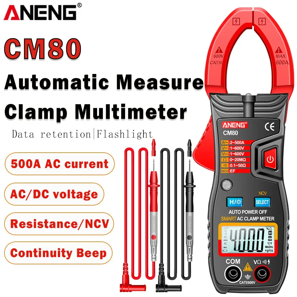 Automatic Measurement Clamp Multimeter ANENG CM80 500A AC Current Resistance AC/DC Voltage Diode NCV Induced Voltage Tester Tool