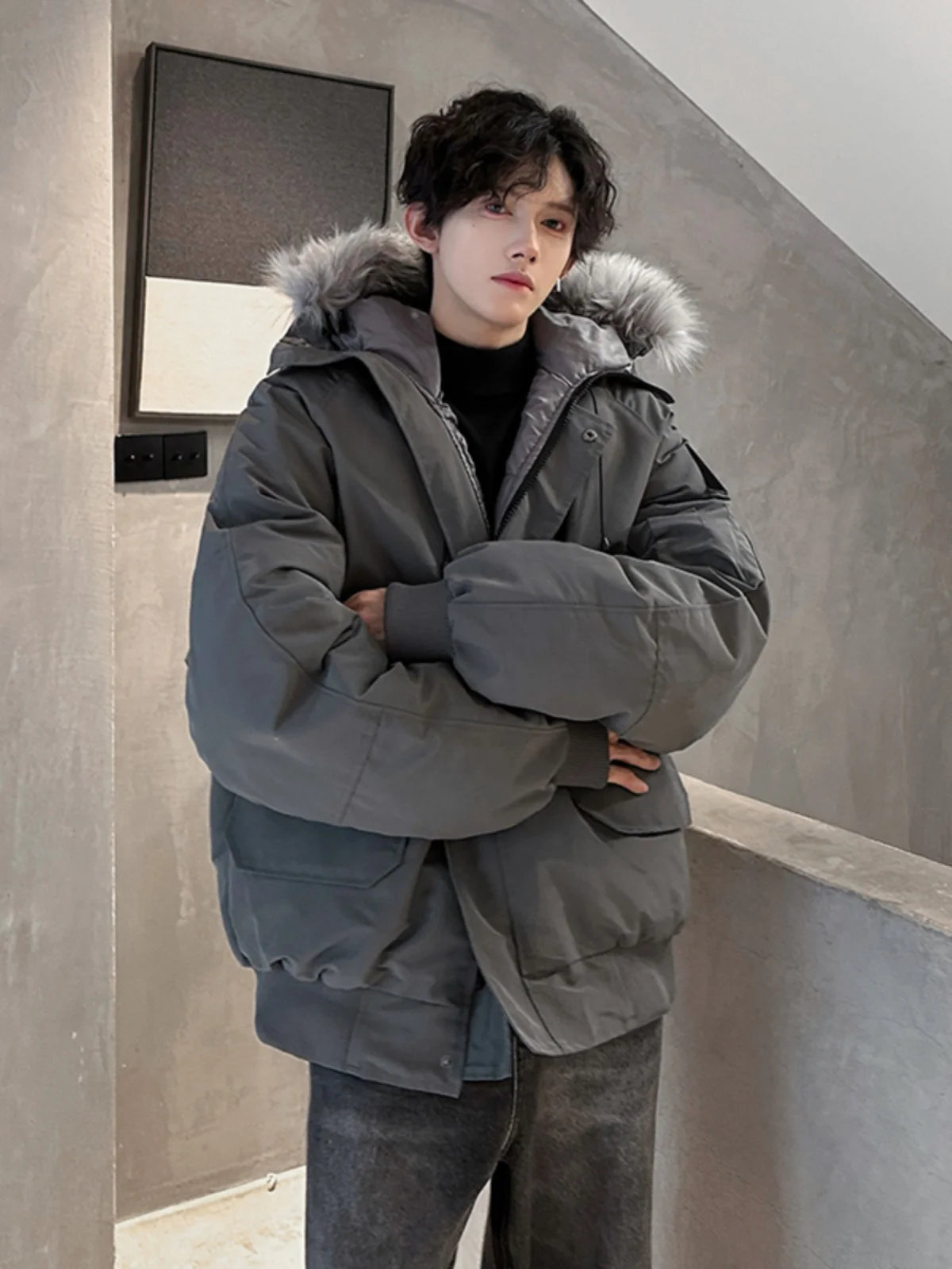 

Мужская зимняя куртка American Sle: модное, утепленное, водоотталкивающее хлопковое пальто с капюшоном и меховым воротником для пар...