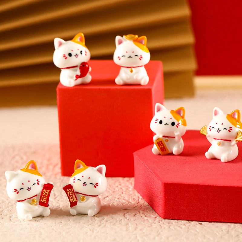 Lucky Cat Desktop Ornament Car Decoration Spring Festival Desktop Good Luck Wealth Welcoming Cat Ornament