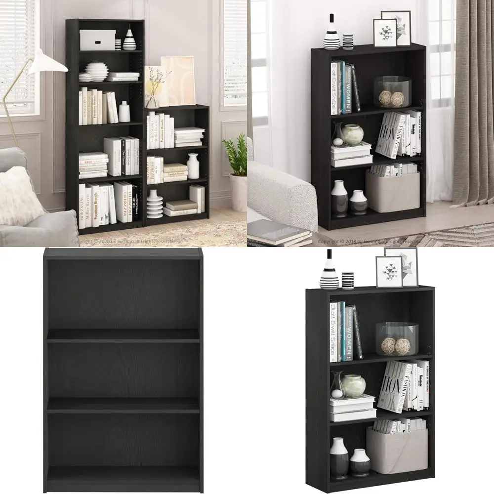 

3-ярусная регулируемая книжная полка, 9,5 x 24,5 x 40,3, подходит для гостиной, спальни, домашнего офиса, черная, деревянная