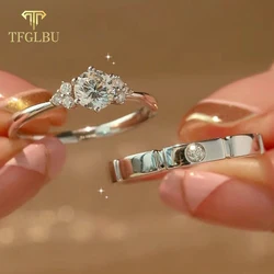 TFGLBU Trendy Shine 1+0.1CT Moissanite 925 Sterling Sliver Couple Ring for Women Wedding Proposal Dating Band Gift GRA Jewelry