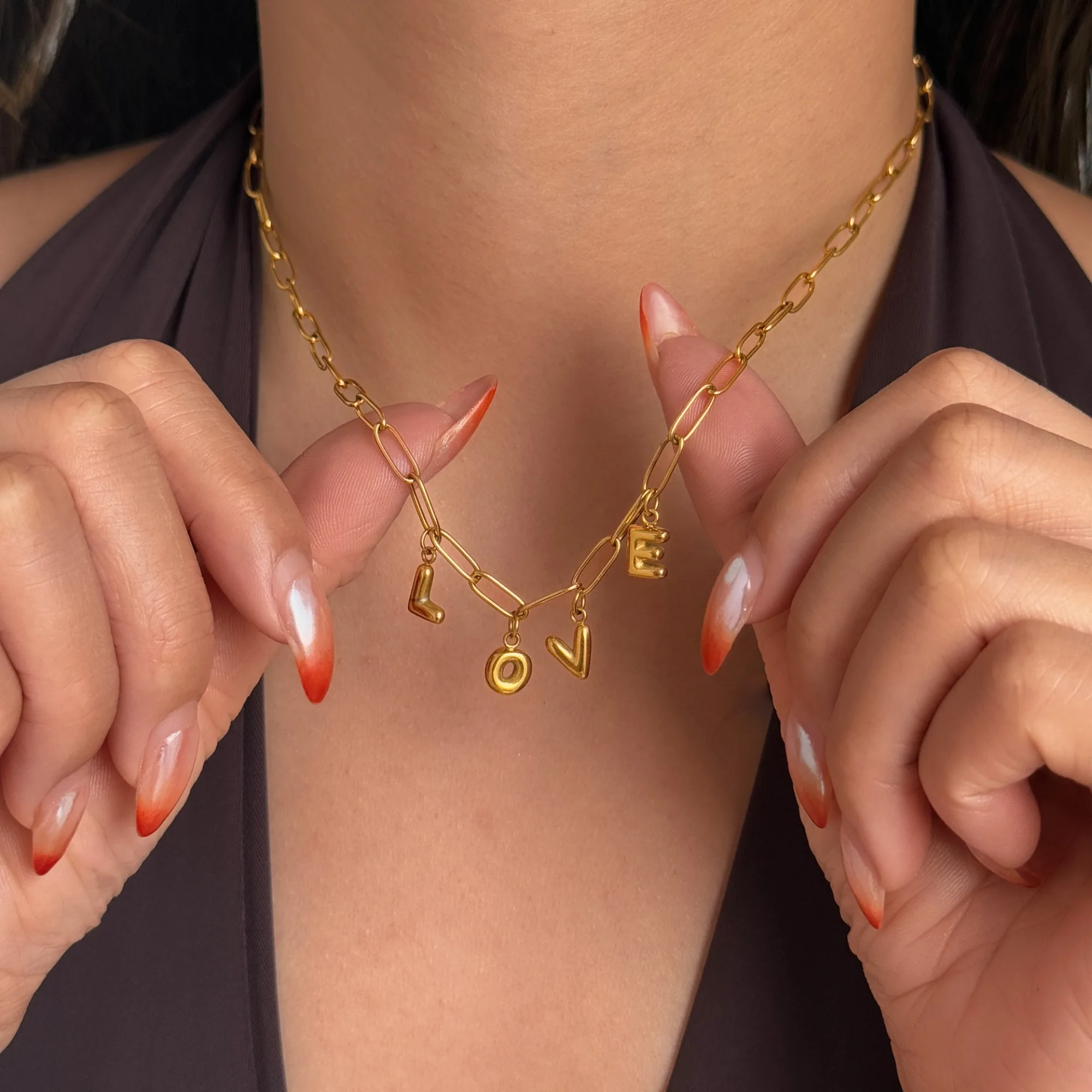 

Boho Letter Love Pendant Dainty Necklace for Women Chains Choker 18k Gold Plated Stainless Steel Tarnish Free Waterproof Jewelry