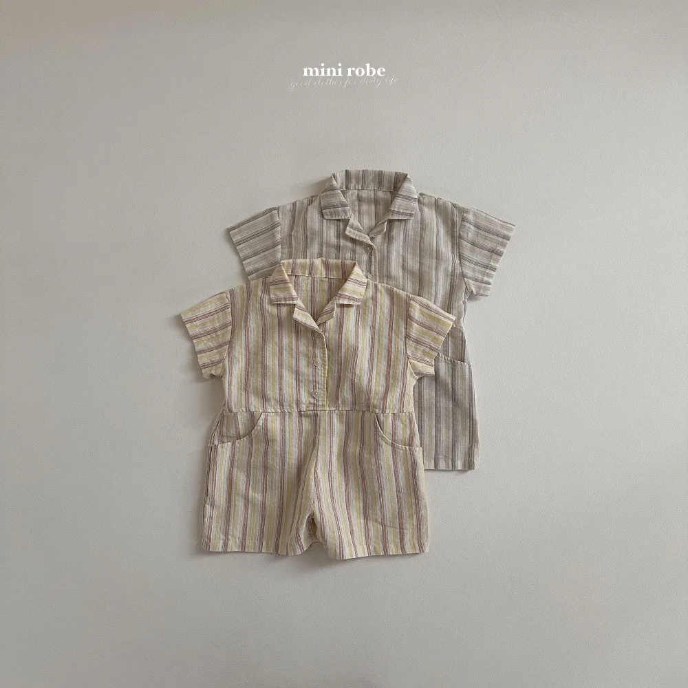 2026 Summer New Baby Short Sleeve Romper Newborn Toddler Casual Striped Jumpsuit For Boy Girl Infant Cotton Clothes 0-24M