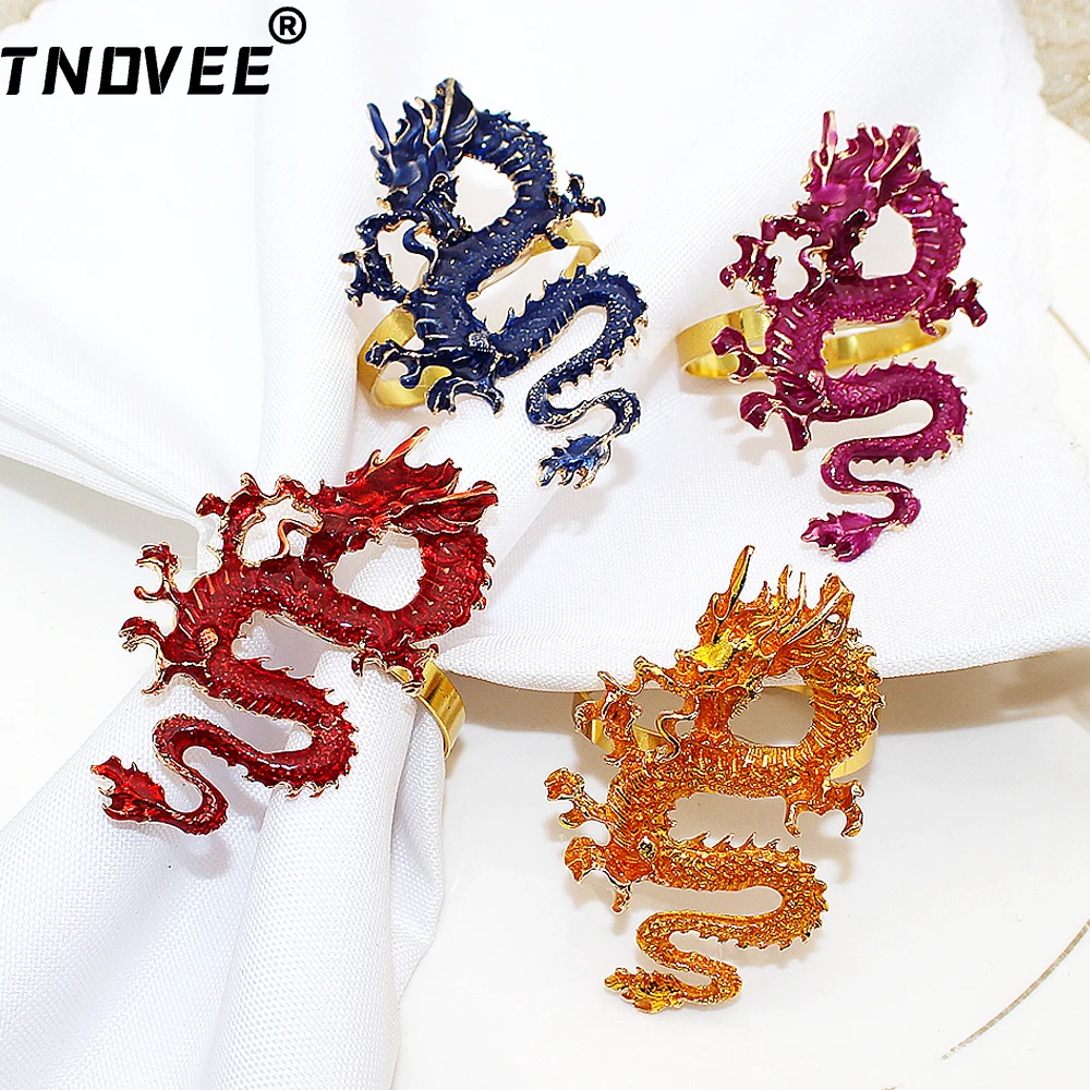 

6Pcs Chinese Dragon Napkin Ring Fengshui Animal Napkin Buckle for Dinning Table Decoration Wedding Decor Home Decor ERM258