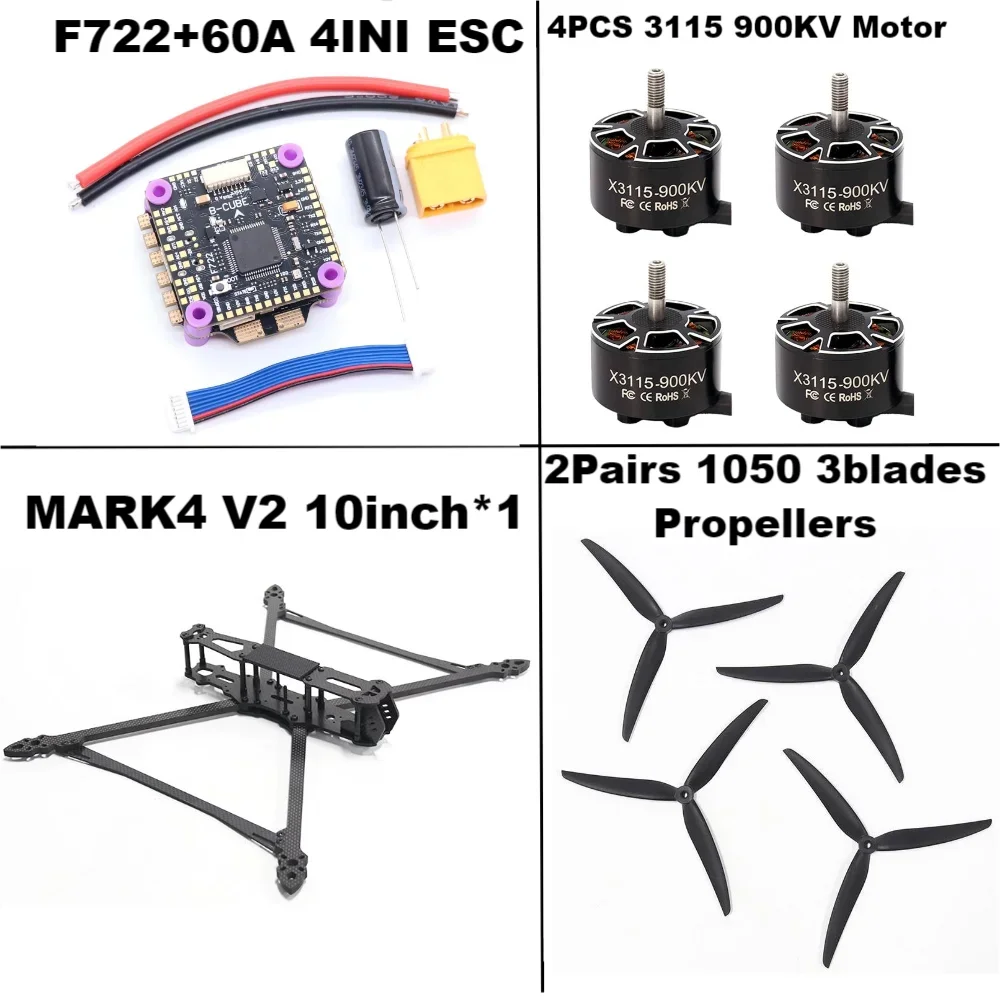 B-CUBE Mark4 V2 8/9/10 polegadas F722 Controle de vôo 45/60A 4INI ESC Rack Drone FPV Fibra de carbono PV Racing Drone Quadcopter Freestyle