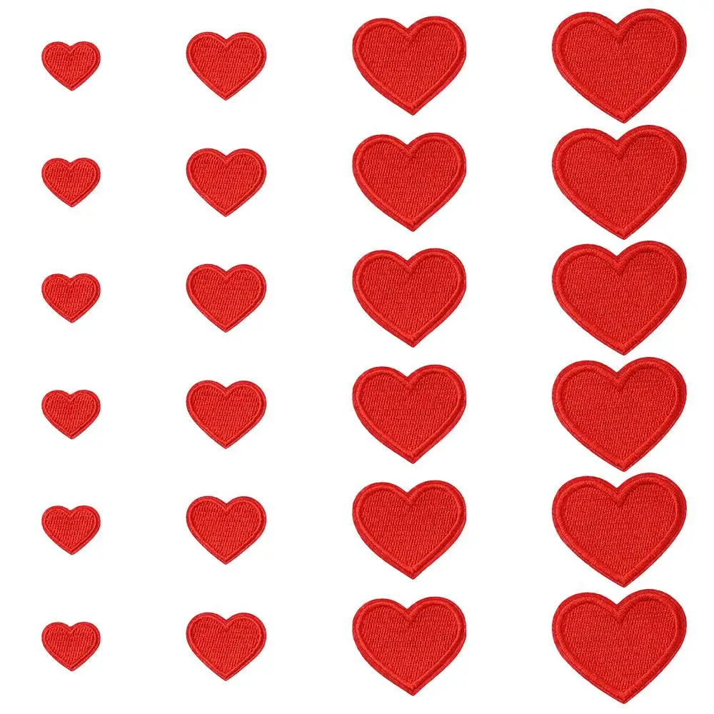 16/24/40 PCS Patches em Forma de Coração Pretos e Vermelhos para Roupa, 4 Tamanhos, Mini Apliques Decorativos de Coração para Vestuário