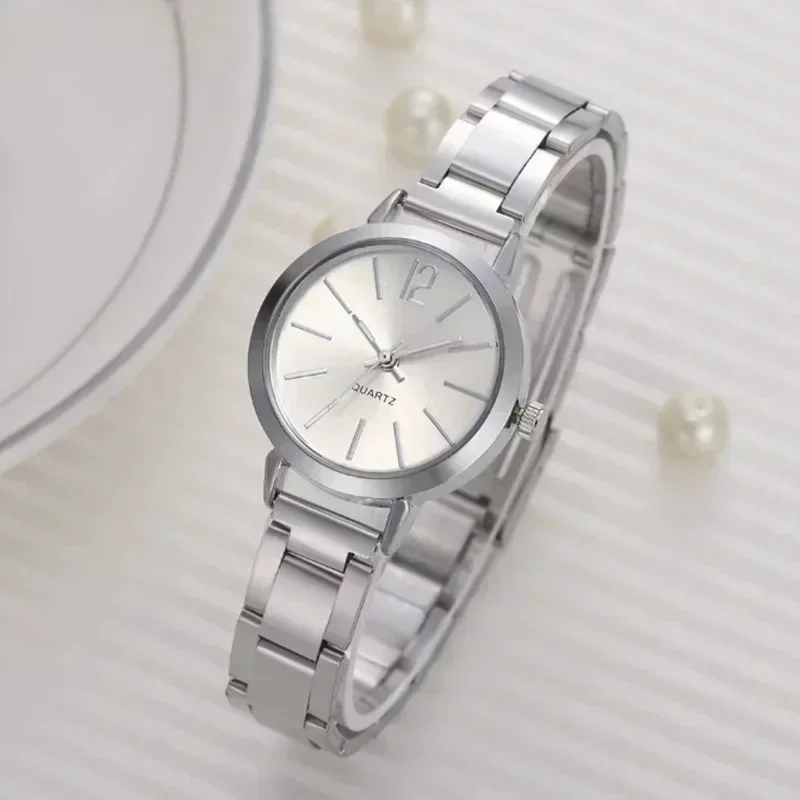 Relógio de pulso de quartzo redondo simples para mulheres, moda inoxidável, pulseira de ouro, relógios femininos, luxo, image 3