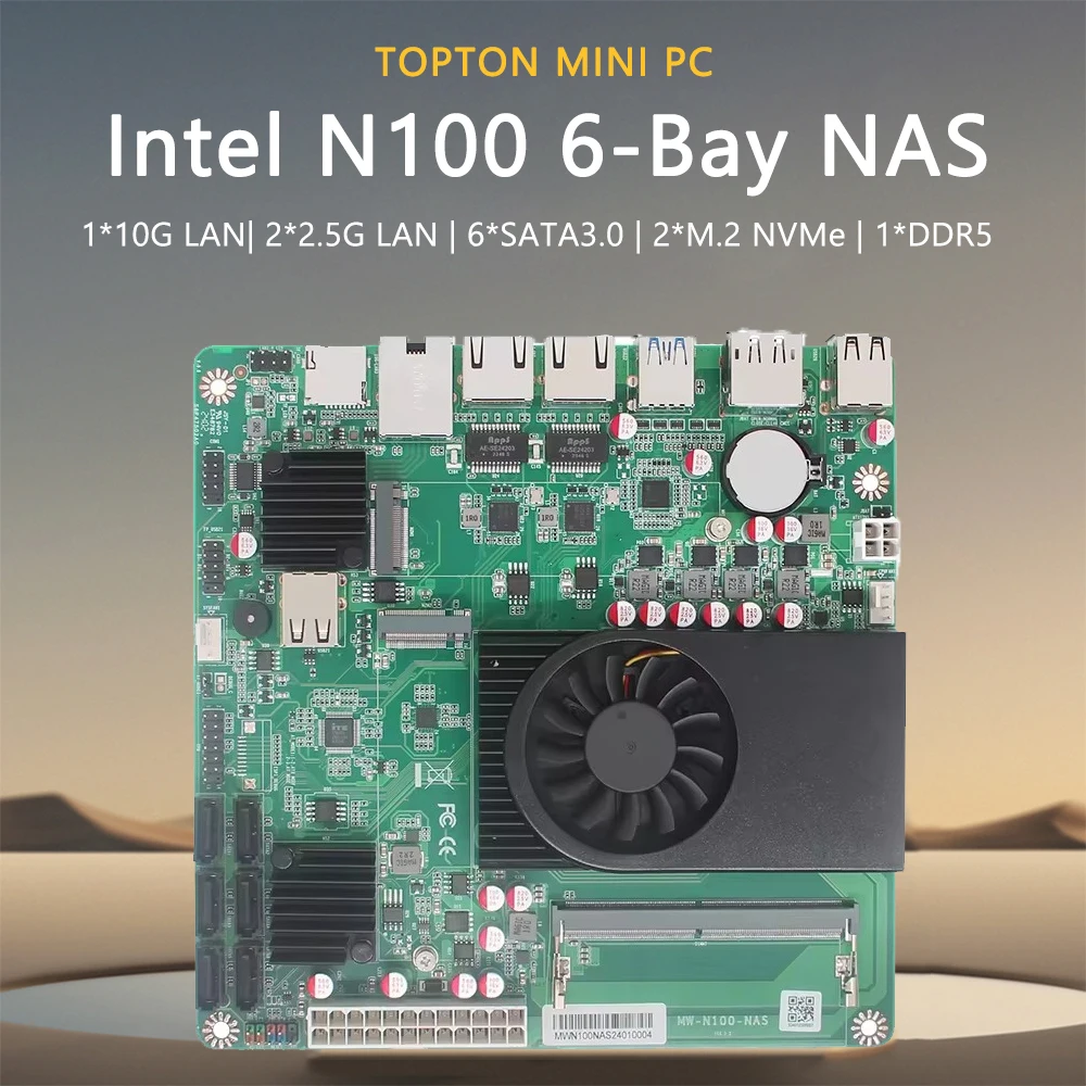 Intel N100 i3-N305 6-Bay NAS Motherboard 1*10G 2*i226-V 2.5G 3LAN 6*SATA3.0 2*M.2 NVMe 1*DDR5 4800MHz Soft Router ITX Mainboard