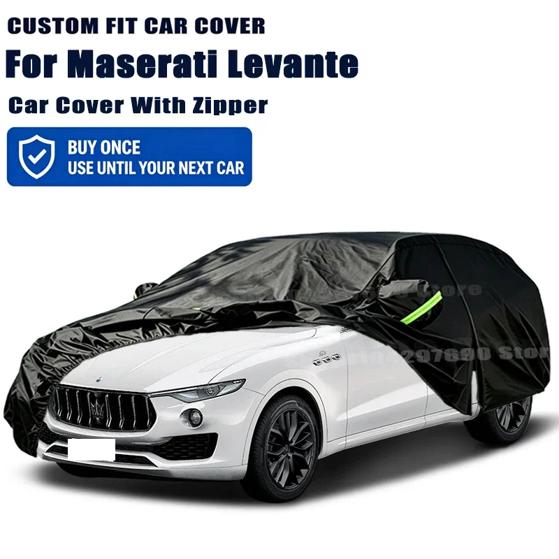 For Maserati Levante Outdoor Full Car Cover With Zipper Snow Cover Sunshade Waterproof Dustproof Exterior Protection