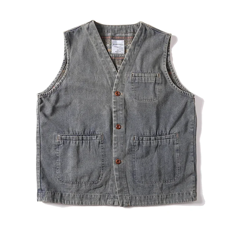Ethnic Pattern Print Denim Vest Men Women Streetwear Vintage Loose Casual Denim Sleeveless Jacket Jeans Vest Unisex Waistcoat