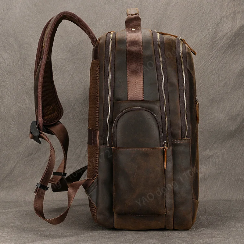 Yao Dong-Sac à dos en cuir véritable pour homme, sac de voyage en peau de vache véritable, convient pour ordinateur portable 17 pouces, sac d'école vintage, nouveautés