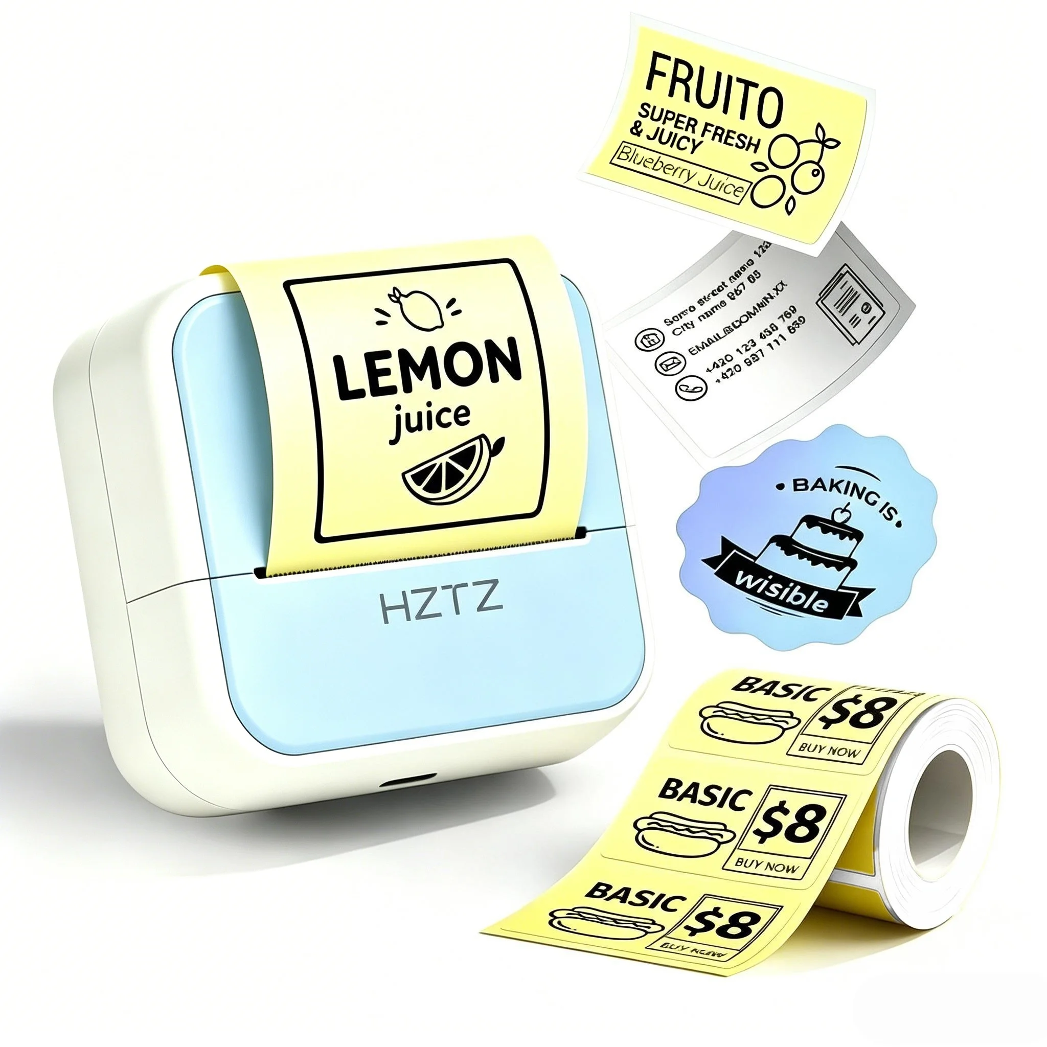 Wireless Compact Thermal Portable Label Printer with Tape 6 Roll, Multi-Size Label and Barcode Printing.