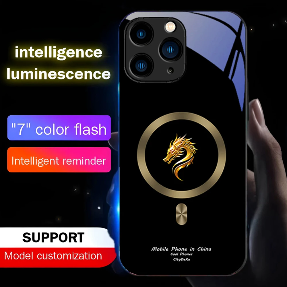 

Dragon Totem Design Smart LED Light Glow Чехол для телефона из закаленного стекла для Samsung S25 S24 S23 S22 S21 S20 FE Note 10 20 Plus Ultra