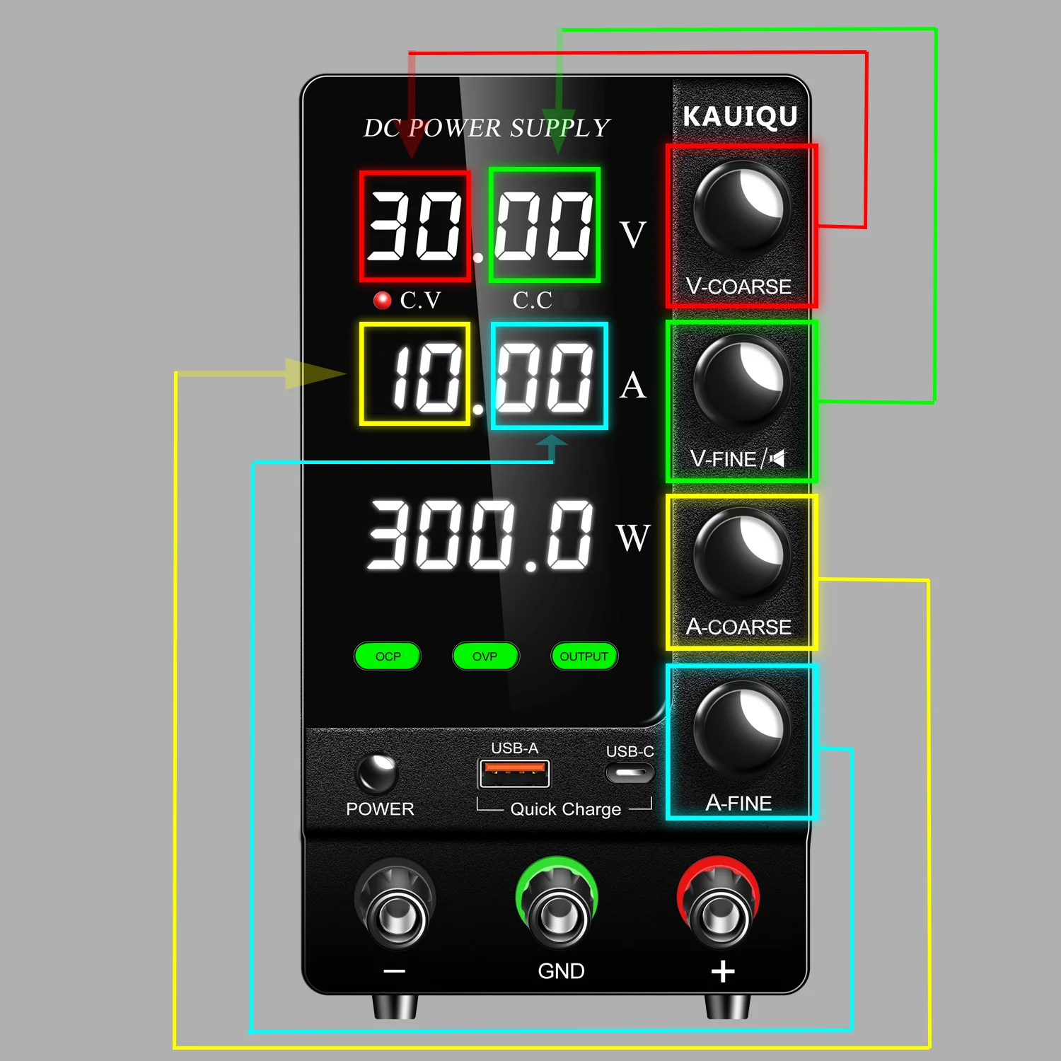 KUAIQU 32V 10.1A Einstellbares Netzteil, DC Geregeltes Labornetzteil mit OVP/OCP/Ausgangsschutz, Variables Tischnetzteil – Detail 8