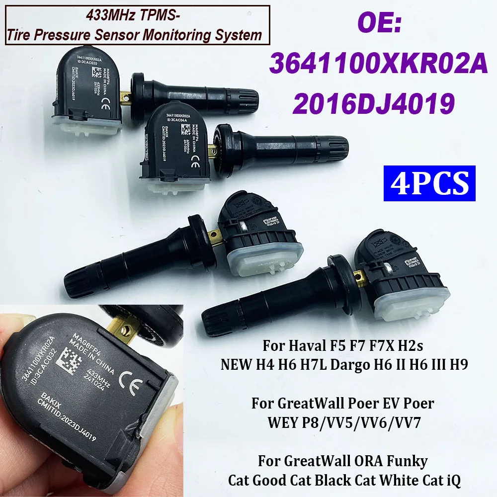 4PCS 3641100XKR02A 2016DJ4019 For Haval F5 F7 F7X H2s NEW H4 H6 NEW H7L Dargo Tire Pressure Sensor Monitoring System 433MHz TPMS