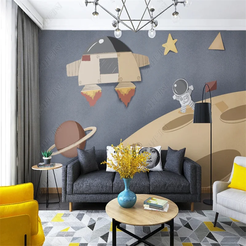 

Cartoon Grey Space Moon Wall Paper Nordic Small Fresh Style WallPaper Astronaut Spaceship Mural for Children's Room Kids Room