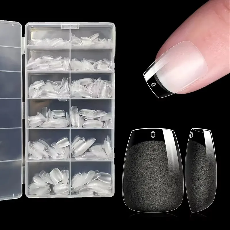 600 Pieces of Short Coffin-Shaped Nail Tips, Semi-Matte Realistic Nail Tips, Full Coverage Soft Gel Coffin-Shaped Acrylic Nail Tips, Transparent Color