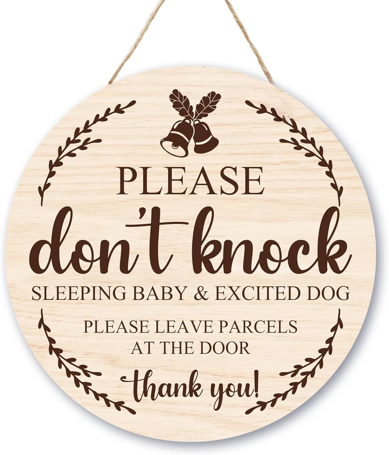Baby Sleeping Sign for Front Door Please Don't Knock Sign Gifts for Baby Mom Dog Mom Round Wooden Sign Do Not Ring Doorbell