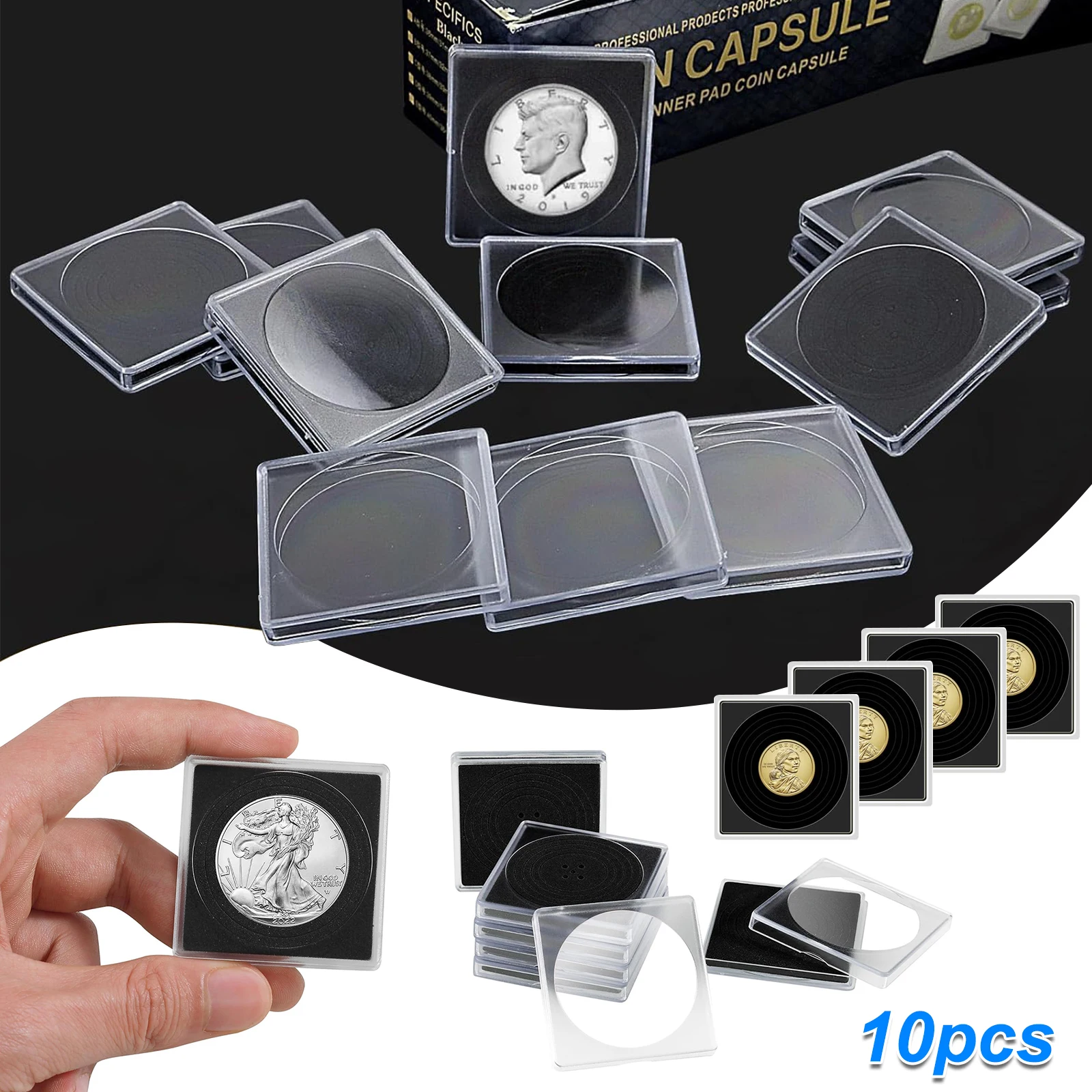 

30PCS Clear Coin Collection Holders with Sponge Adjustable Coin Capsules Silver Dollar Coin Snap Holder Protectors for Collector