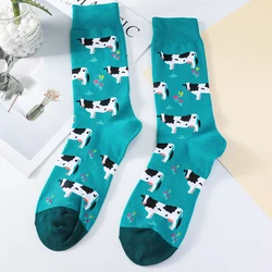 1 Pair Women Cartoon Cute Hedgehog Chick Cow Print Socks, Comfy & Breathable Casual Crew Socks, Women's Stockings & Hosiery