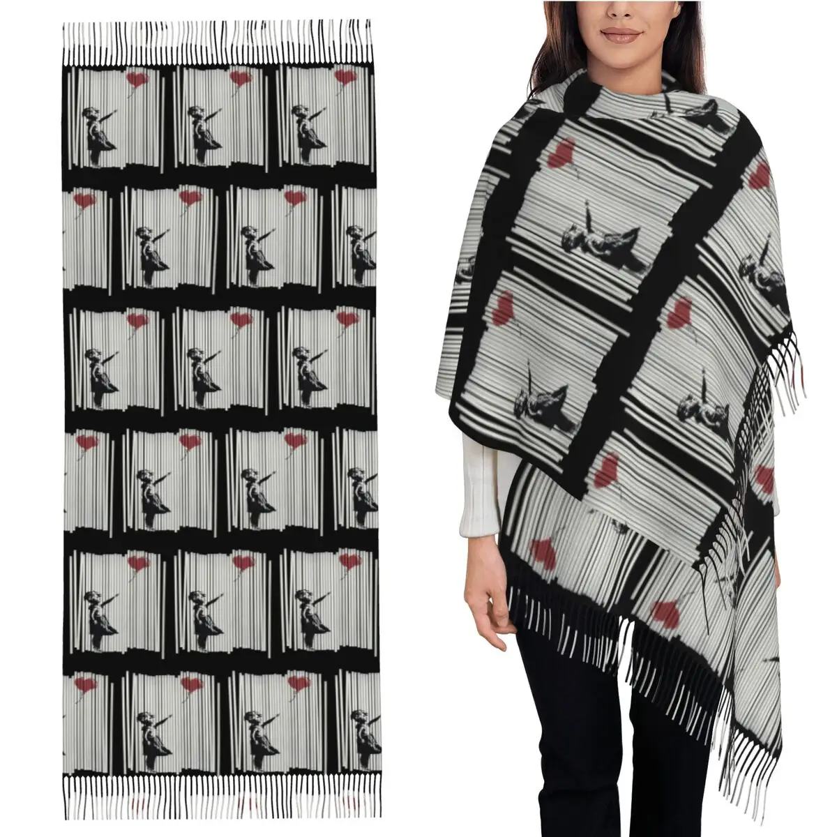 

Hey! I Fixed It! Banksy Shredded Balloon Girl Scarf Tassel Scarves Women Soft Warm Shawls and Wraps Large Fall Winter Shawl Wrap