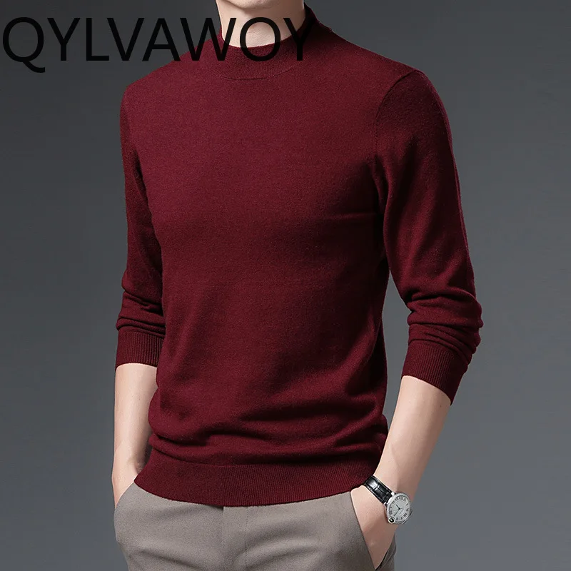 QYLVAWOY couleur unie 100% laine chandails homme vêtements vente faux col roulé tricoté chandails Base hauts hommes pull ropa hombre