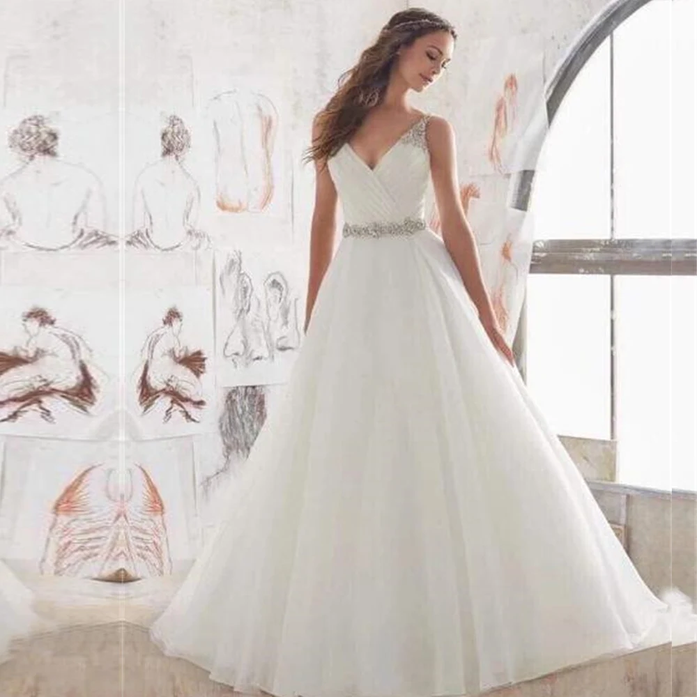 

ZJ9169 Customized Elegant V Neck Wedding Dresses 2025 Spaghetti Straps Ruffled Evening Bridal Dress Formal Wedding Prom Gowns