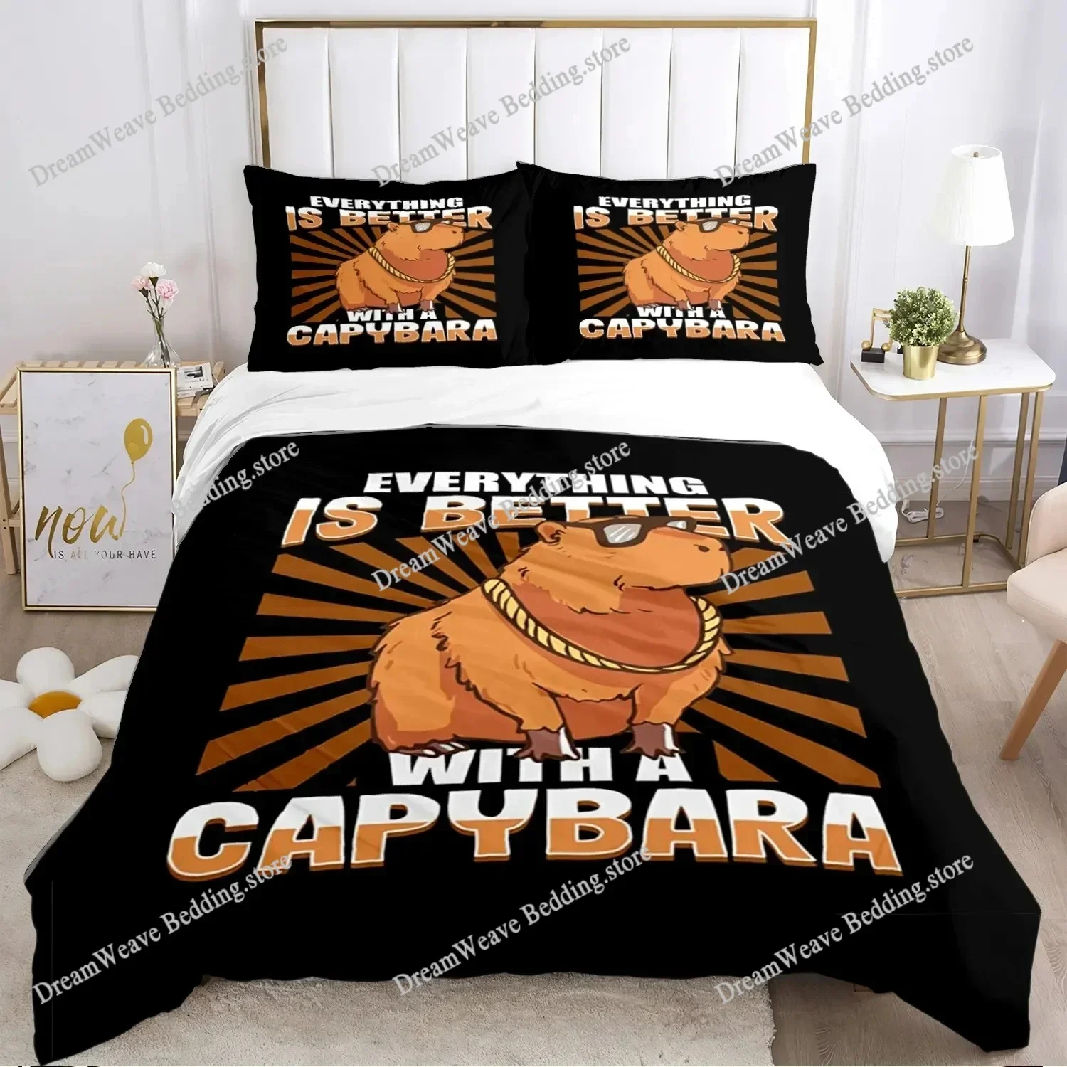 Funny Capybara Anime Duvet Cover Kawaii Animals Bedding Set Soft Quilt Cover Full Size for Boy Teens Bedroom Decoration963963