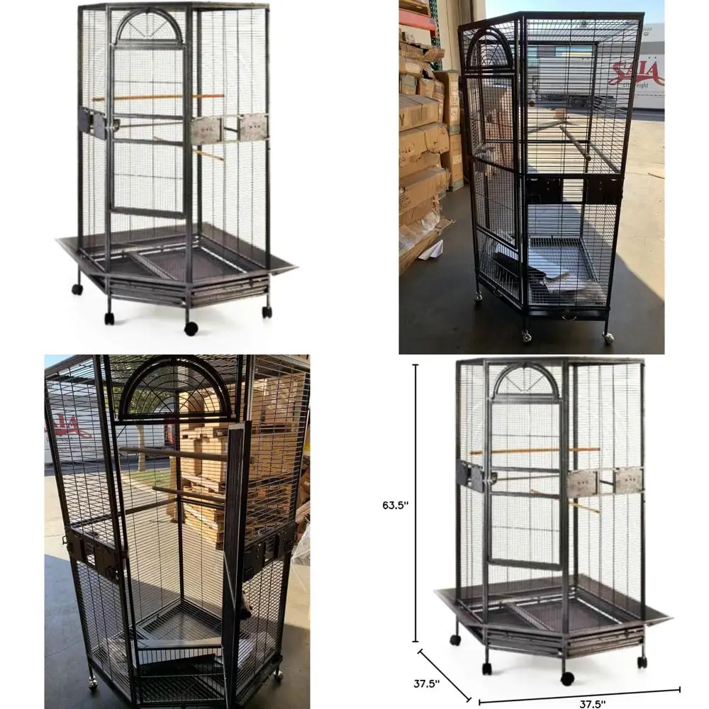 قفص العصافير الأنيق باللونين الأبيض والأسود للكوكاتيل والببغاوات - وصول جديد