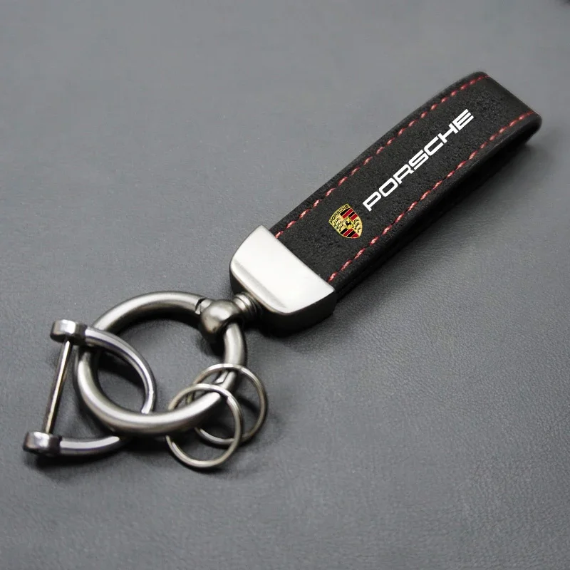 Suede Sport Car Keychain Custom Car Emblem Gift With Key Ring For Porsche Cayenne Panamera Macan Boxster 911 Carrera-GT 928 944