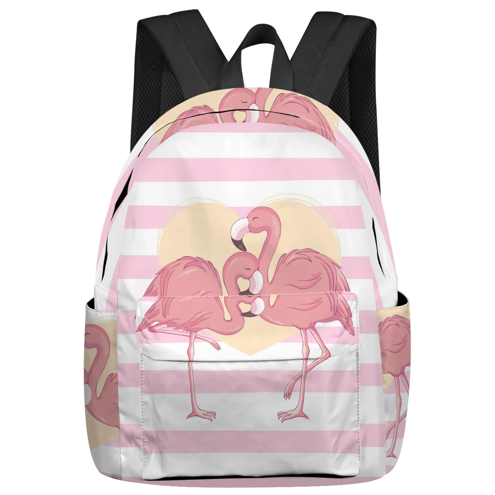 

Pink Striped Flamingo Large Capacity Backpack Men Laptop Bags High School Teen College Girl Student Mochila