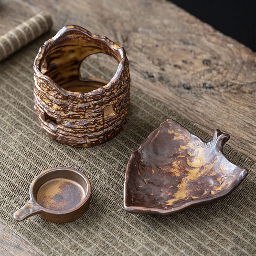 

Durable Retro Style Tea Light Candle Holder Ornament Removable Wax Melt Burner Split Ceramic Tea Fragrance Dispenser Dining
