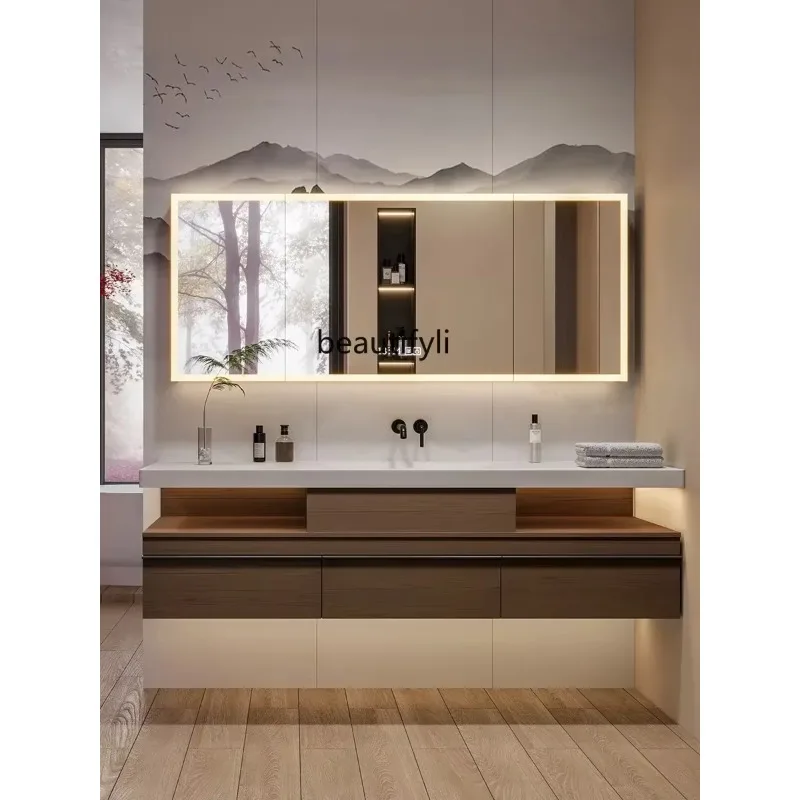 

A Whole Washbin Hanging Rubber Wood Smart Bathroom Cabinet Combination Bathroom TableSS 8617
