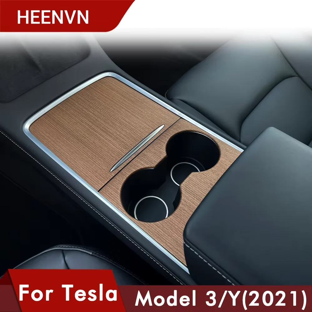 For Model Y Car Central Control Panel Protective Wood Grain Sticker For Tesla Model 3 2021 Accessories Carbon Fiber ABS Patch