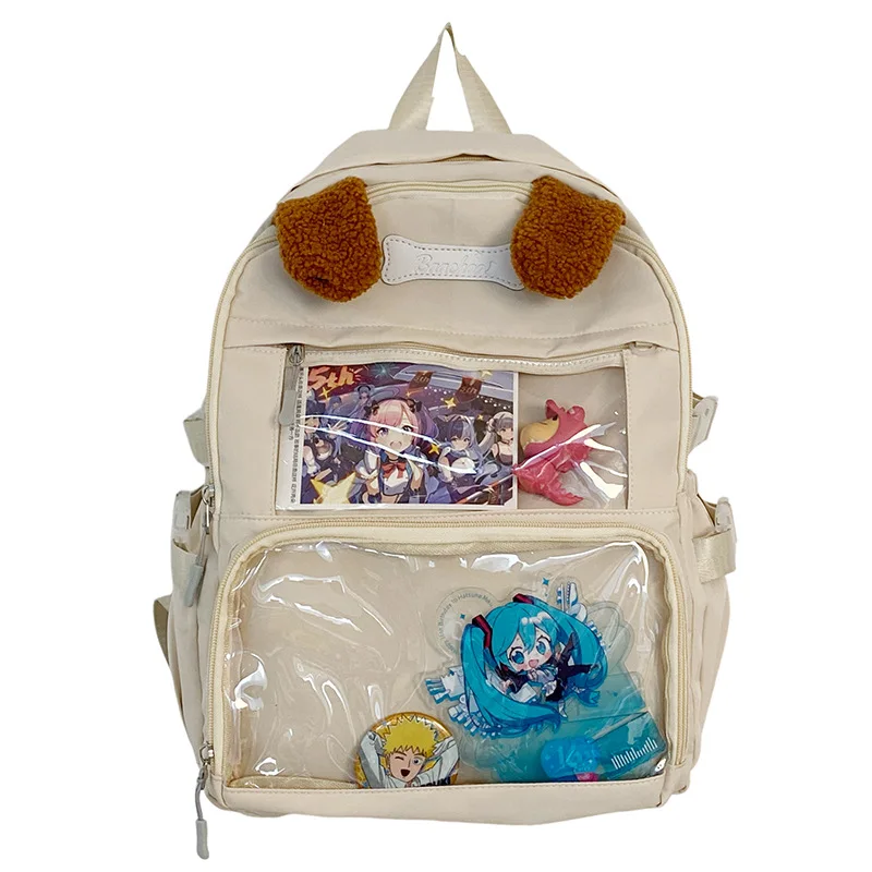 Giapponese Kawaii Itabag ragazze stile Preppy orecchie da cucciolo tasca trasparente Ita Bag borse da scuola per ragazze adolescenti zaino donna